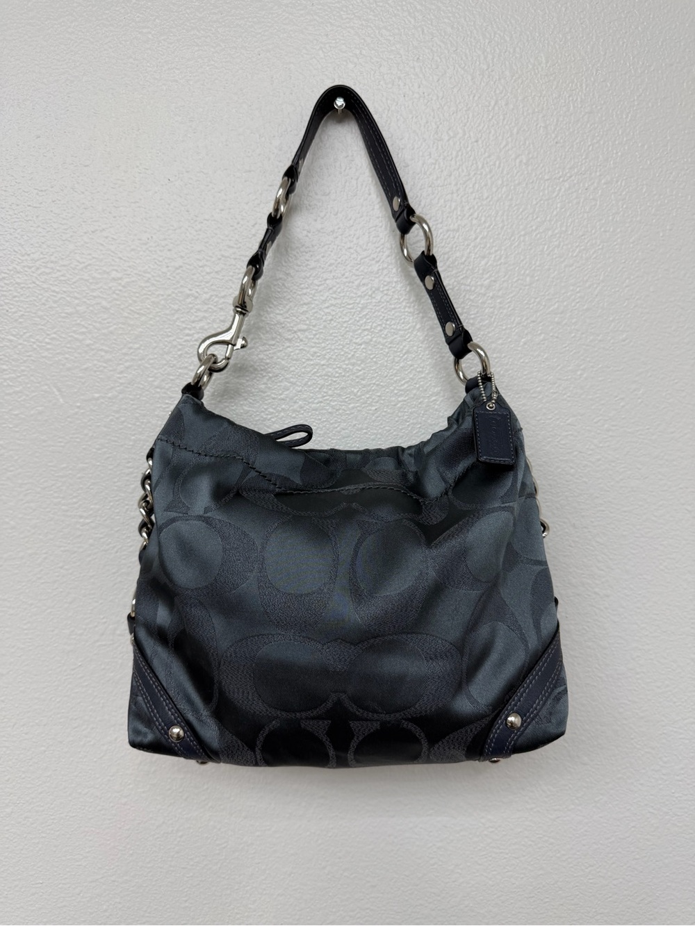 Coach Signature Carly Hobo Shoulder Bag Blue Gray Y2K Vintage F15483
